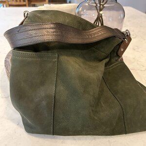 Rare Deep Green Suede Rough and Tumble Small Shoulder Bag with Extra Strap